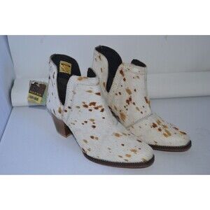 Roper 09-021-0981-3215 Rowdy‎ Cream & Tan Hair on Hide Leather Booties Women's 7